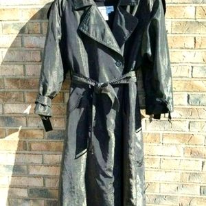 VINTAGE Olive Green Floral Maxi Trench Coat Size 8 Lauren Alexander